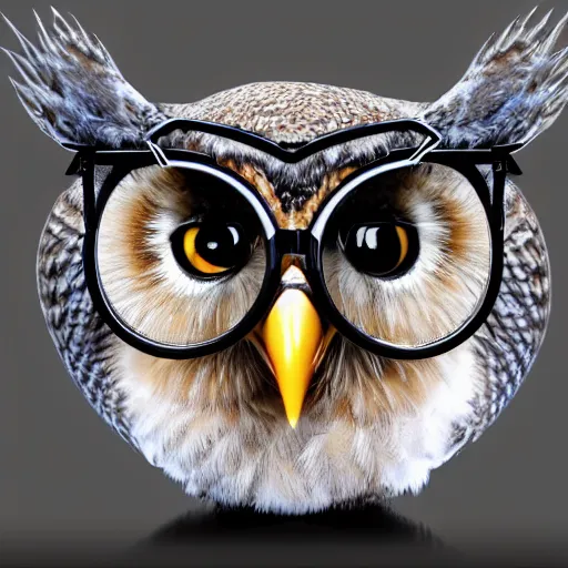 Prompt: Genius owl wearing study glasses, 8k , highly detailed