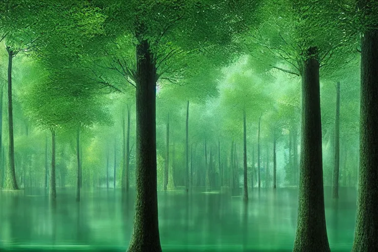 Prompt: a beautiful painting of a vast serene landscape with trees and rivers in the matrix, green matrix code, detailed, deep focus, movie still, dramatic lighting, ray tracing, by michal karcz and ryoji ikeda