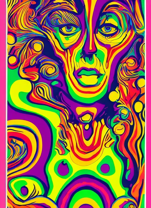 Prompt: the spirit of the psychedelic movement as a colorful poster from the sixties