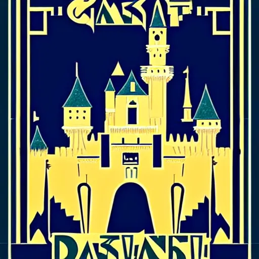 Prompt: disneyland castle in art deco poster artstyle