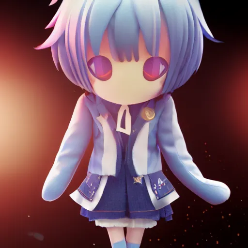 Image similar to cute fumo plush of an idol boy, popstar, lens flare refraction, vray