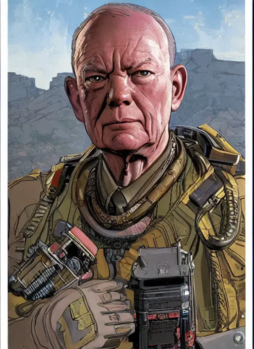 Image similar to apex legends eisenhower. concept art by james gurney and mœbius.