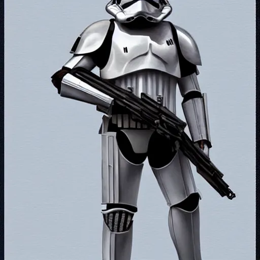 Image similar to full body shot of an imperial stormtrooper in battle position ready to shoot his blaster concept art by Doug Chiang cinematic, realistic painting, high definition, very detailed, extremely high detail, photo realistic, concept art, the Mandalorian concept art style