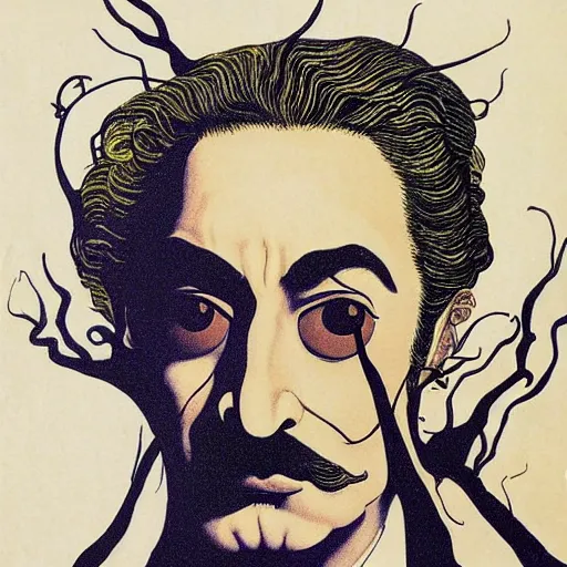 Image similar to portrait of Salvador Dali in the style of Takato Yamamoto