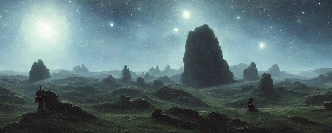 Image similar to a dream of a distant galaxy, by caspar david friedrich, matte painting trending on artstation hq