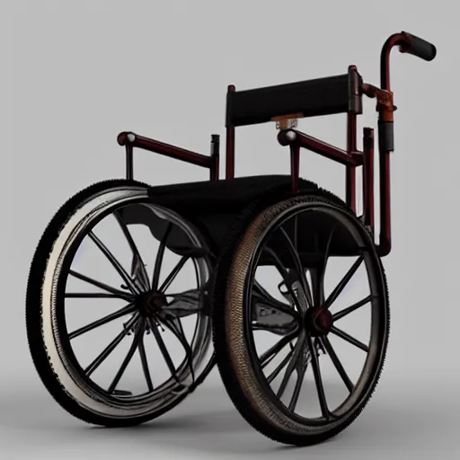 Prompt: a 3d render of a steampunk wheelchair, ultra detailed, realism, 8k, octane render, unreal engine