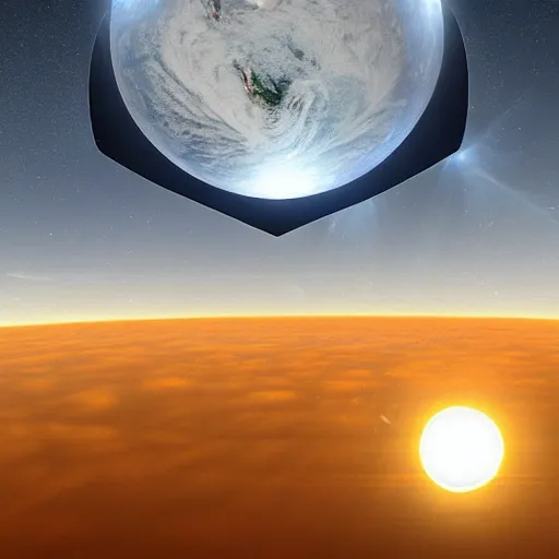 Image similar to hexagon sun shields floating above earth, unreal engine, digital art, solar eclipse, seen from earth