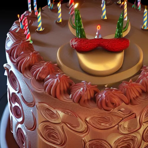 Image similar to an intricate render of a birthday cake with a red beard, unreal engine, rendered by Octane, 4k