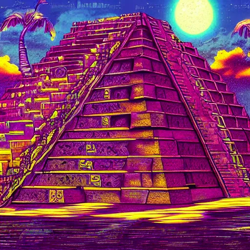 Image similar to ancient aztec structure, epic retrowave art, trending on art station