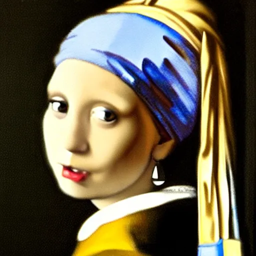 Prompt: a cat face with a Pearl Earring by Johannes Vemeer,