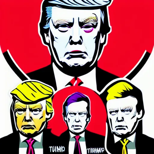 Image similar to individual donald trump portrait retro futurist illustration art by butcher billy, sticker, colorful, illustration, highly detailed, simple, smooth and clean vector curves, no jagged lines, vector art, smooth andy warhol style