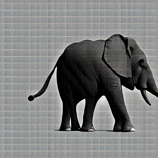 Prompt: a 1 bit grpahical render of an elephant with a golden sword in the background, 1 bit image.