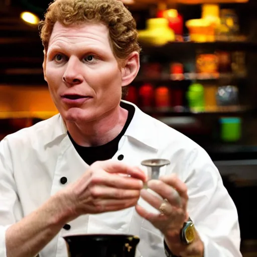 Prompt: bobby flay cooking drugs while blazing