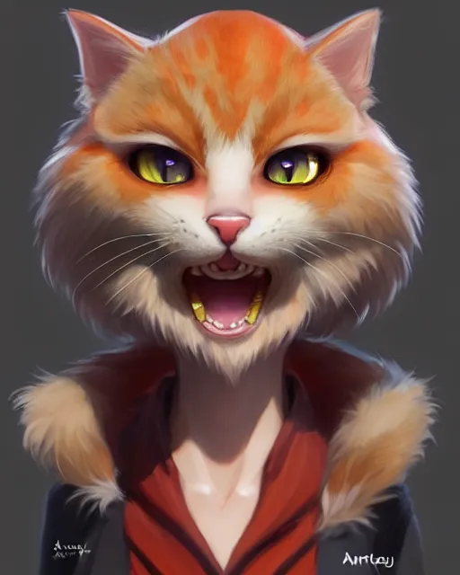 Image similar to character concept art of an anthropomorphic furry cat | | cute - fine - face, pretty face, key visual, realistic shaded perfect face, fine details by stanley artgerm lau, wlop, rossdraws, james jean, andrei riabovitchev, marc simonetti, and sakimichan, trending on artstation