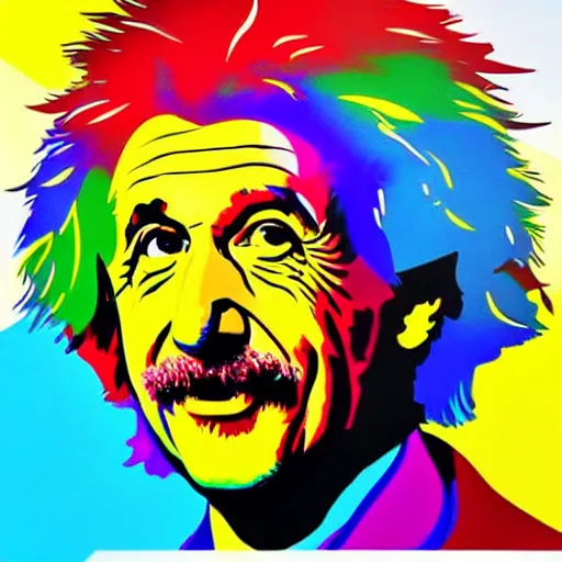 Image similar to rainbow excited einstein. pop art