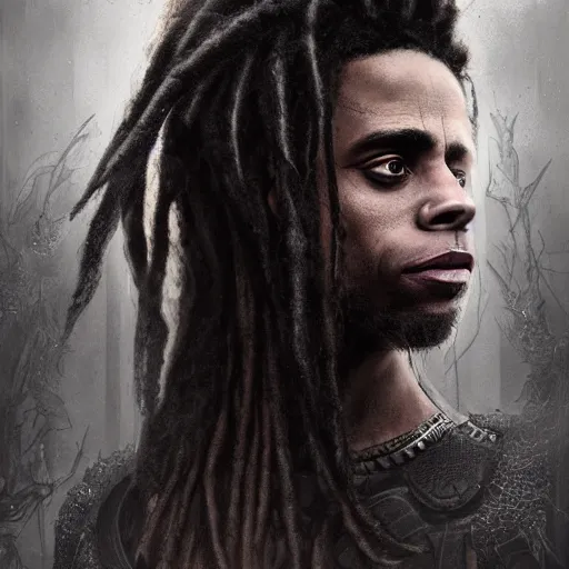 Image similar to michael ealy dreadlocks, darkwave, darksynth character portrait, sharp, digital matte painting, art by luis royo, greg rutkowski, wlop, dramatic lighting, trending on artstation