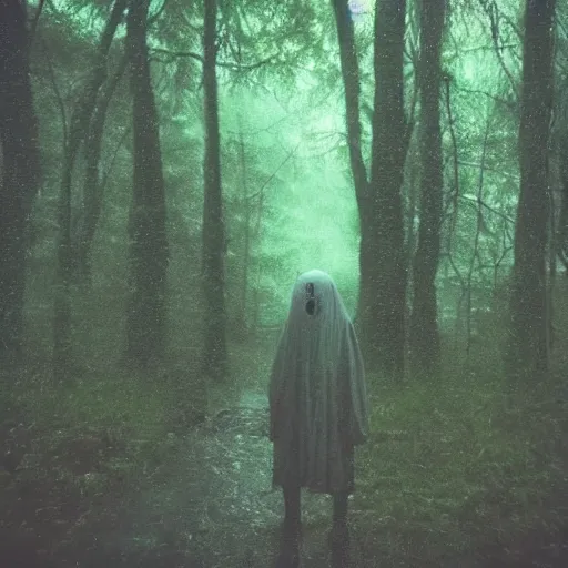 Image similar to lomo rainy ghost scary in the woods,