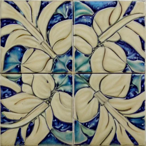 Prompt: beautiful detailed tile design, ceramic paint closeup, depicting swan and waterlily