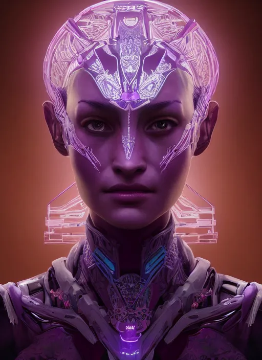 Image similar to symmetry!! portrait of purple alien in the style of horizon zero dawn, machine face, intricate, elegant, highly detailed, digital painting, artstation, concept art, smooth, sharp focus, illustration, art by artgerm and greg rutkowski and alphonse mucha, 8 k