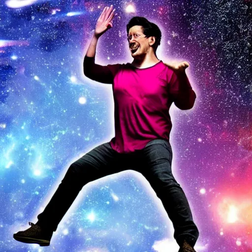 Prompt: markiplier warps spacetime and becomes a god