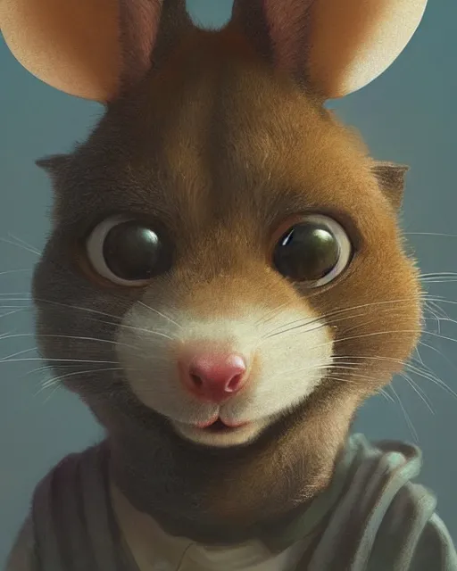 Prompt: a beautiful half body portrait of a cute anthropomorphic mouse fursona. big eyes. character design by cory loftis, fenghua zhong, ryohei hase, ismail inceoglu and ruan jia. volumetric light, detailed, rendered in octane