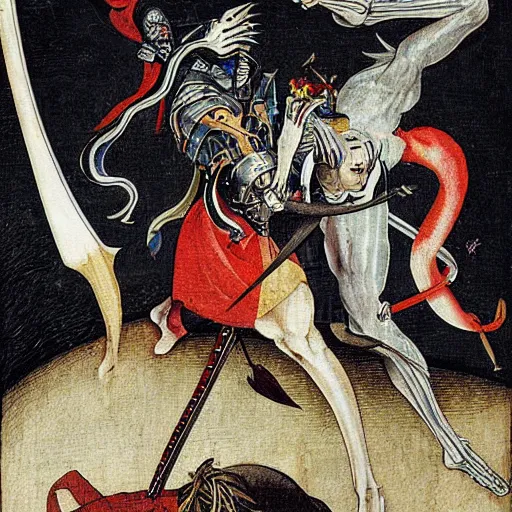 Image similar to Paul Phoenix fights Yoshimitsu, by Hieronymous Bosch