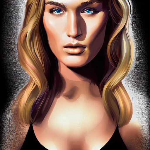 Prompt: portrait of bar refaeli with a half robotic face, digital art