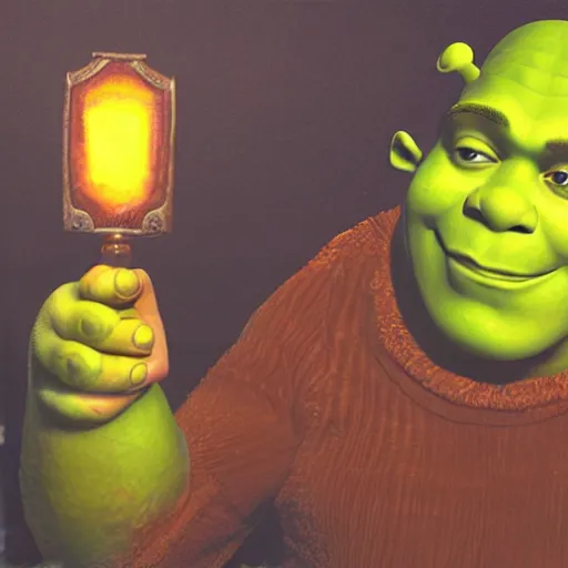 Prompt: portrait of Shrek with studio lighting painted by Michaelangelo