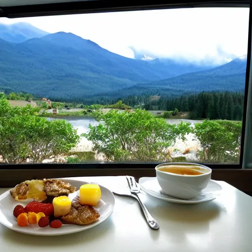 Image similar to beautiful breakfast with mountain view