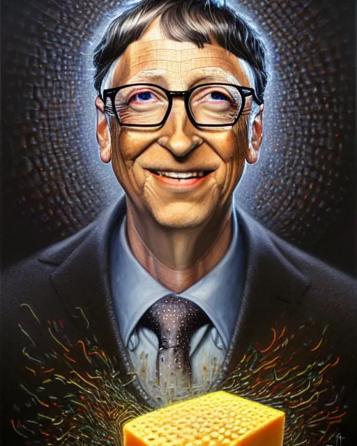 Image similar to detailed portrait of bill gates cheese!! grater!!! shredded by tomasz alen kopera and peter mohrbacher and johanna martine! and margaret keane! coherent luminescent