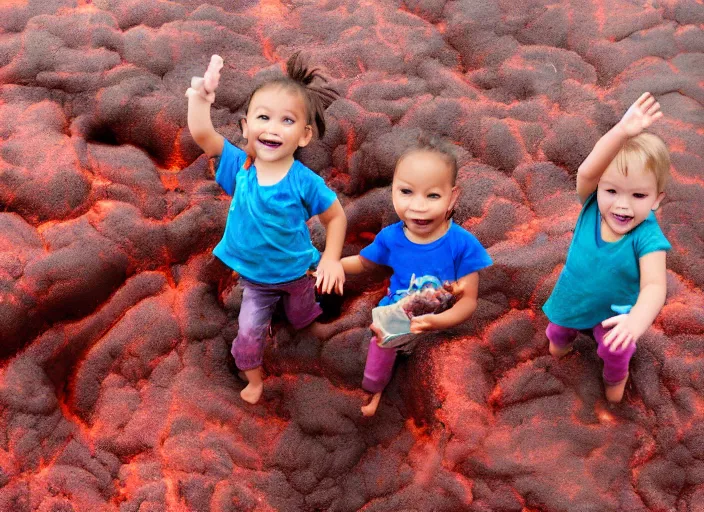 Image similar to toddlers playing in molten lava