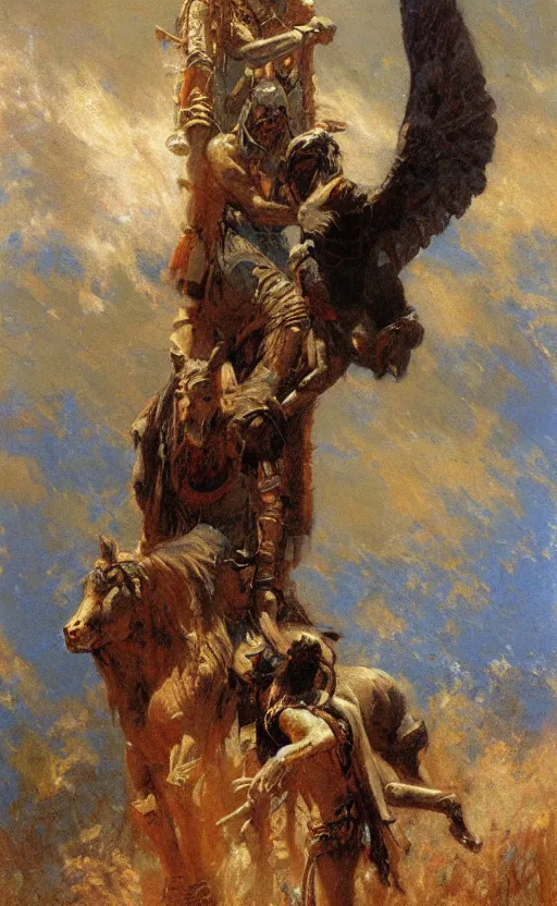 Image similar to Herobrine Totem,painting by Gaston Bussiere, Craig Mullins