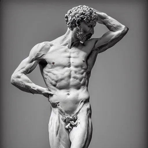 Prompt: greek classical art magnum-opus masterpiece sculpture of flayed man bathed in dramatic white lighting ultra-detailed by Michelangelo -