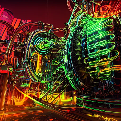 Image similar to album art, tripmachine, album is called tripmachine, photo of a huge steampunk generator, 8 k, fluorescent colors, halluzinogenic, multicolored, exaggerated detailed, front shot, 3 d render, octane