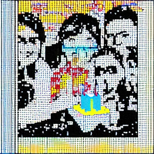 Image similar to y 2 k birthday party selfie, 6 4 x 6 4 dot matrix resolution, 8 bit digitized