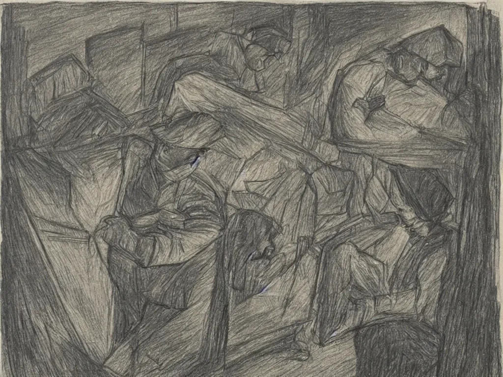 Image similar to Portrait of a factory worker at night. Drawing by Kathe Kollwitz