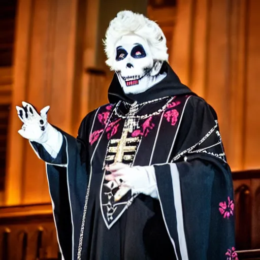 Image similar to papa emeritus sings in a church