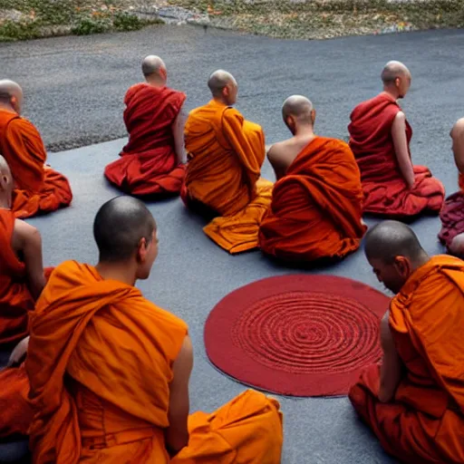 Prompt: monks meditating in a circle