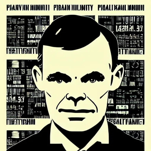 Image similar to individual alan turing silk screen butcher billy style