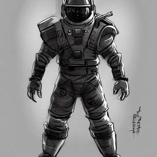 Image similar to concept art of a game character future weapon space suit Kim Jung Gi black and white