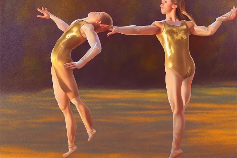 Prompt: gymnast girl, fantasy, painting, ultra realistic!!!, clear weather, golden hour, sharp focus