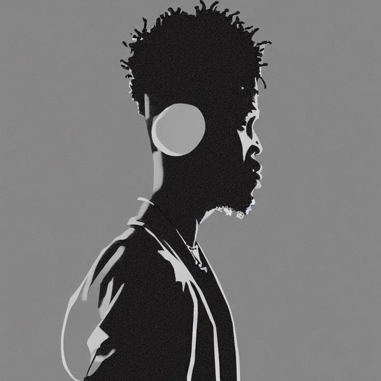 Image similar to silhouette of rapper performing, microphone, profile view, realistic, 4k