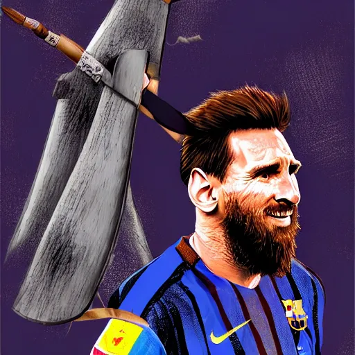 Image similar to Messi as a Viking, detailed digital art, trending on Artstation