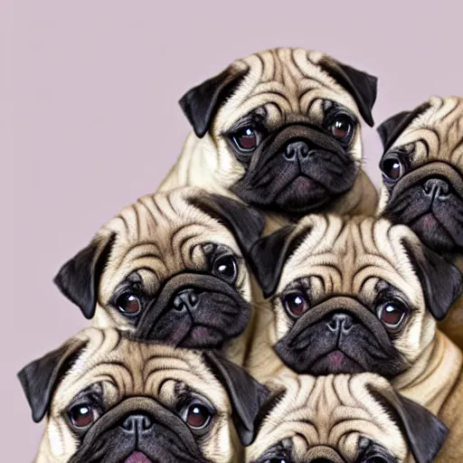 Image similar to 5 pugs stacked on top of each other