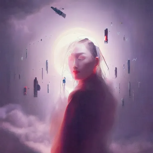 Prompt: 3 d, sci - fi, night, moon, moon rays, fashion model face, cinematic, clouds, vogue cover style, realistic painting, intricate oil painting, high detail illustration, figurative art, multiple exposure, poster art, 3 d, by tooth wu and wlop and beeple and greg rutkowski