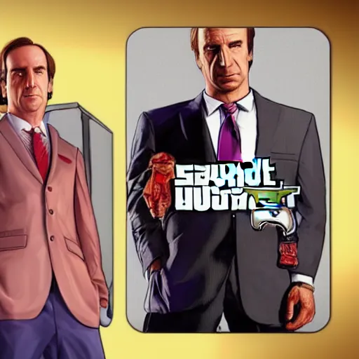 Image similar to Saul Goodman, GTA 5 loading screen, Santa Monica Beach, concept art