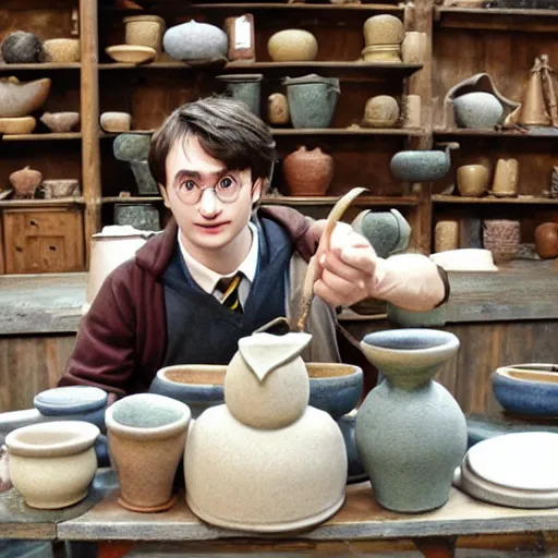 Prompt: harry potter but harry actually makes pottery at hogwarts school of handcrafts and sculptury