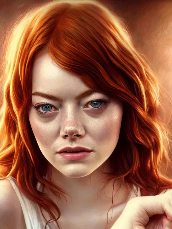 Prompt: emma stone as mary jane watson, digital painting, extremely detailed, 4 k, intricate, brush strokes, mark arian, artgerm, bastien lecouffe - deharme