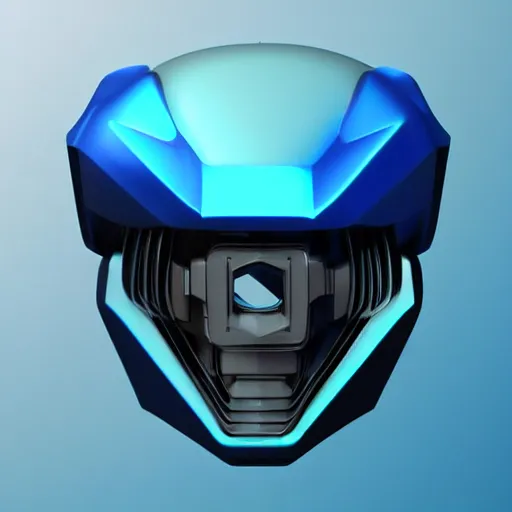 Prompt: icon of a cyberpunk helmet in light blue metallic iridescent material, 3d render isometric perspective on dark background