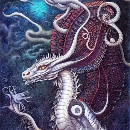 Image similar to portrait of surreal dragon king, artwork by Daniel Merriam,